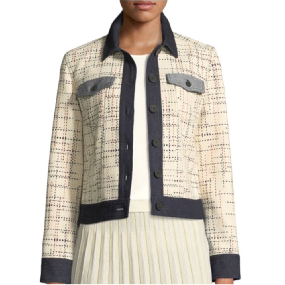 Derek Lam 10 Crosby Tweed‎ Cropped Jacket Women's Size 6 Navy Trim